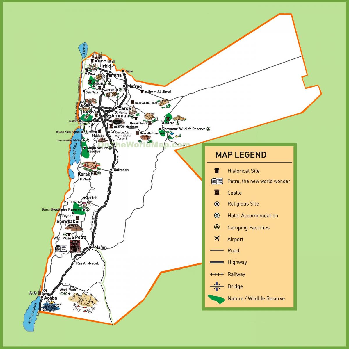 mapa ng Jordan tourist site