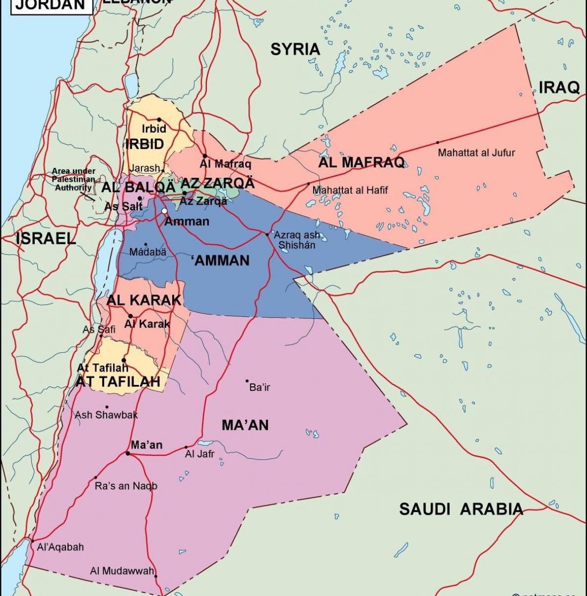 mapa ng Jordan pampulitika
