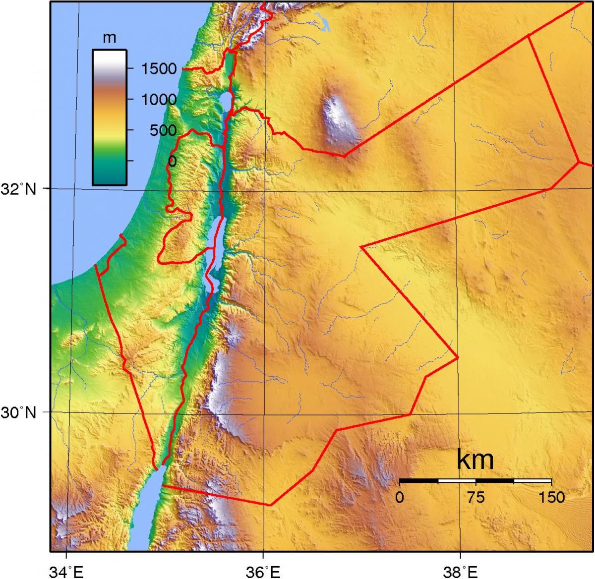 mapa ng Jordan topographic
