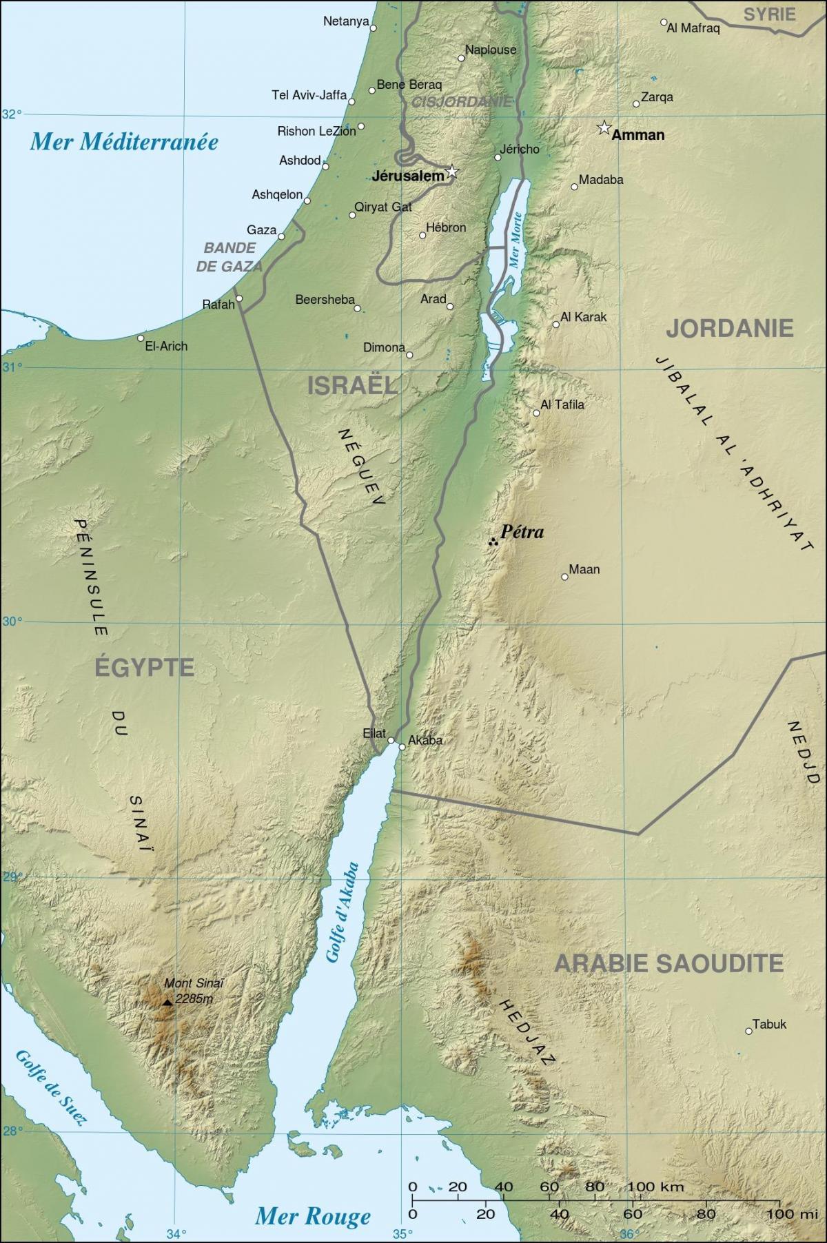 mapa ng Jordan ng pagpapakita ng mga petra