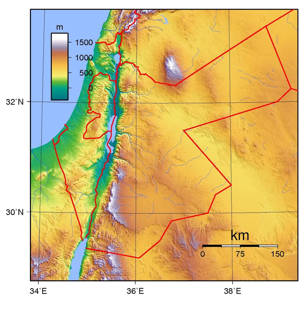 mapa ng Jordan elevation