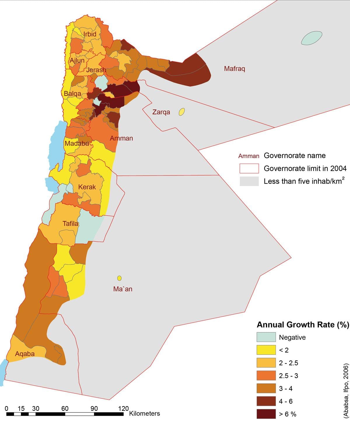 mapa ng Jordan populasyon