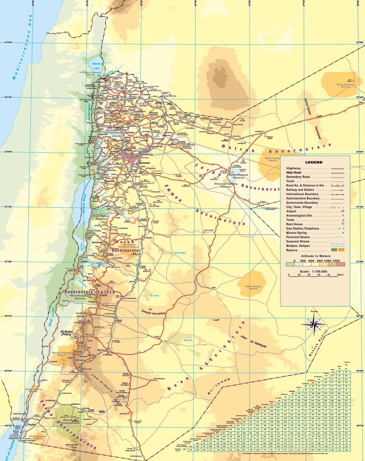 mapa ng pisikal na mapa ng Jordan